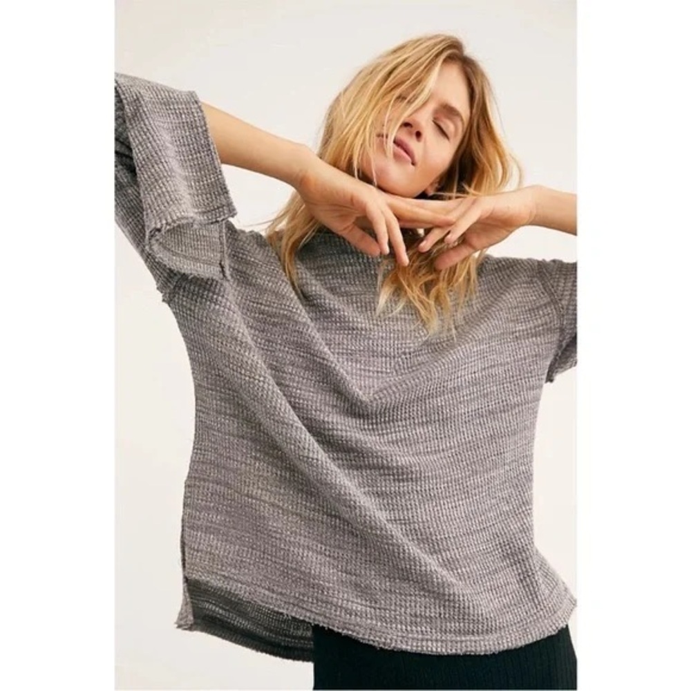 Free People Beach Erica Waffle Knit Hoodie – Gray | XS (Oversized)